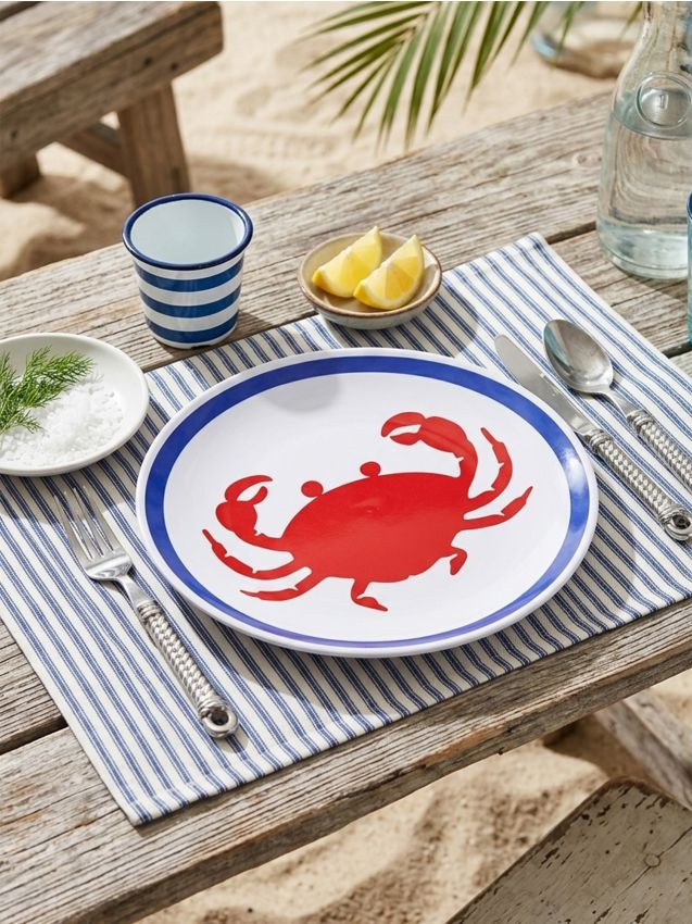 Piatto in ceramica con motivo granchio - blu