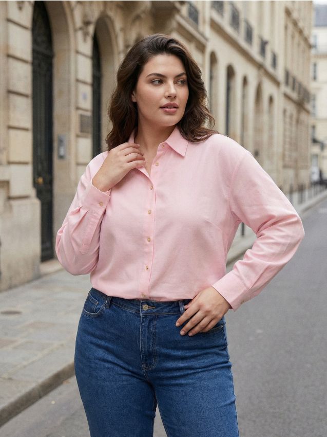 Sinsay - Cămașă cu adaos de in - roz-pastel