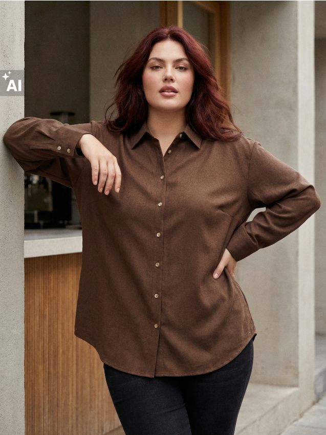 Sinsay - Cămașă cu adaos de in Plus size - cacao-cu-lapte
