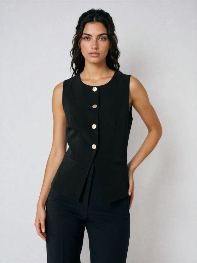 Sinsay - Vestă de costum cu butoane decorative - negru