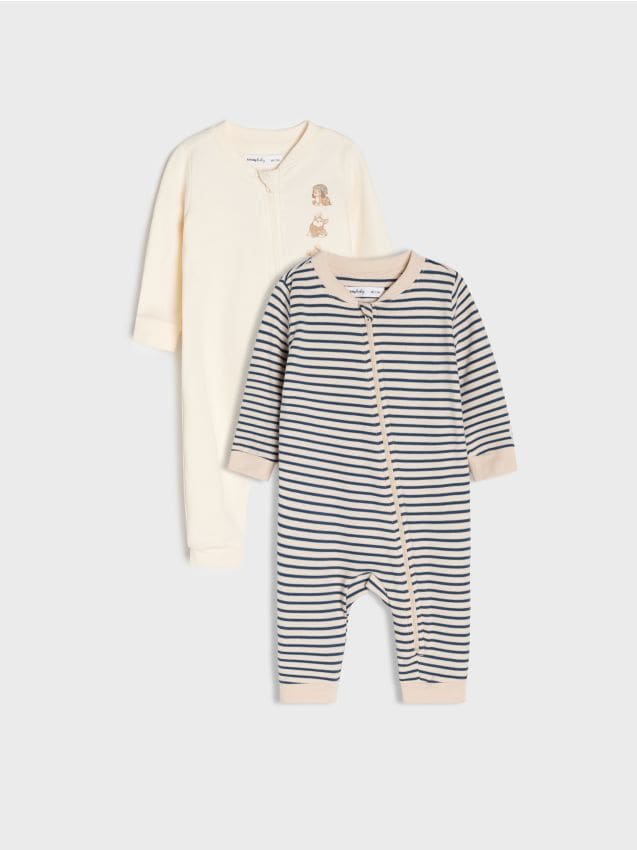Sinsay - Salopete din bumbac cu model de căței și dungi 2 pack - crem