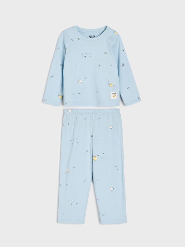 Sinsay - Pijama din bumbac din două piese cu motiv spațial - albastru-pal