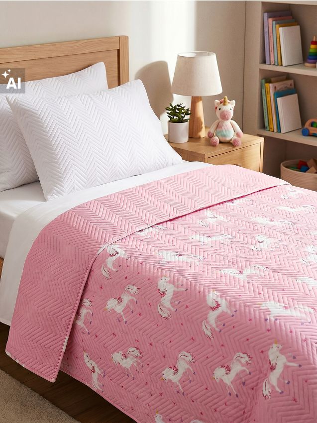 Sinsay - Cuvertură matlasată pentru pat cu motiv de unicorni - roz-pastel