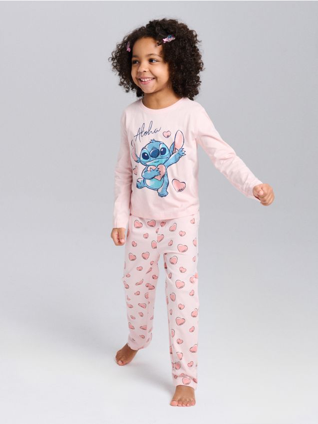 Sinsay - Bawełniana piżama dwuczęściowa z nadrukiem Stitch - różowy