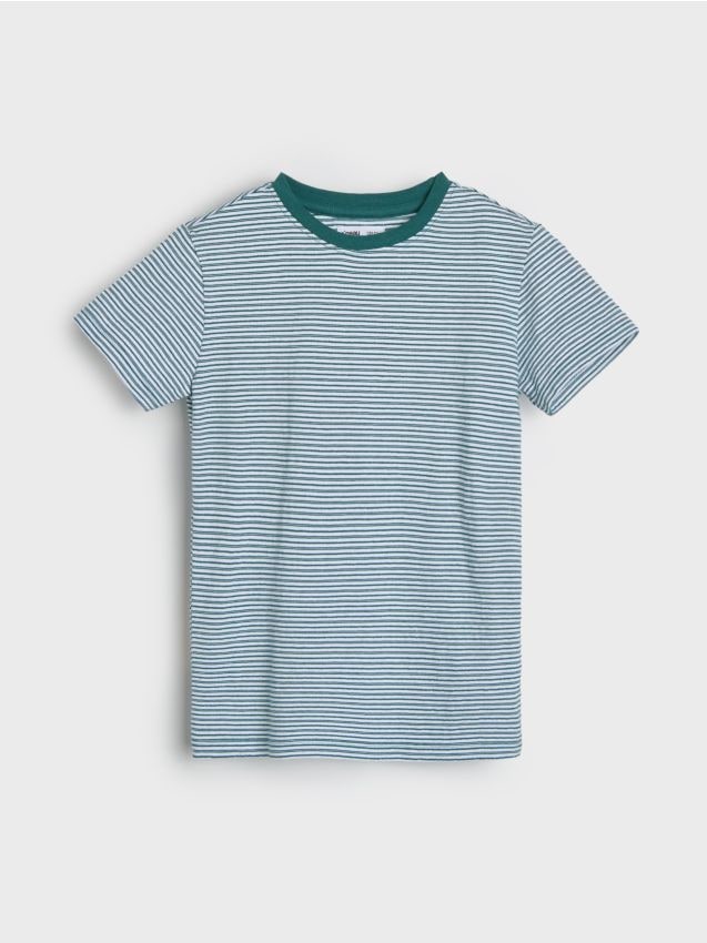 Sinsay - Tricou din bumbac în dungi - albastru-verzui