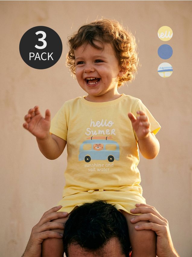 Sinsay - Tricouri din bumbac cu imprimeu vehicule 3 pack - galben