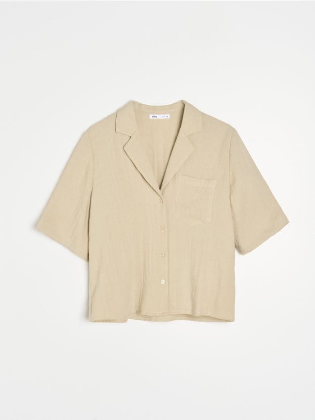 Sinsay - Cămașă cu adaos de in - galben-pal