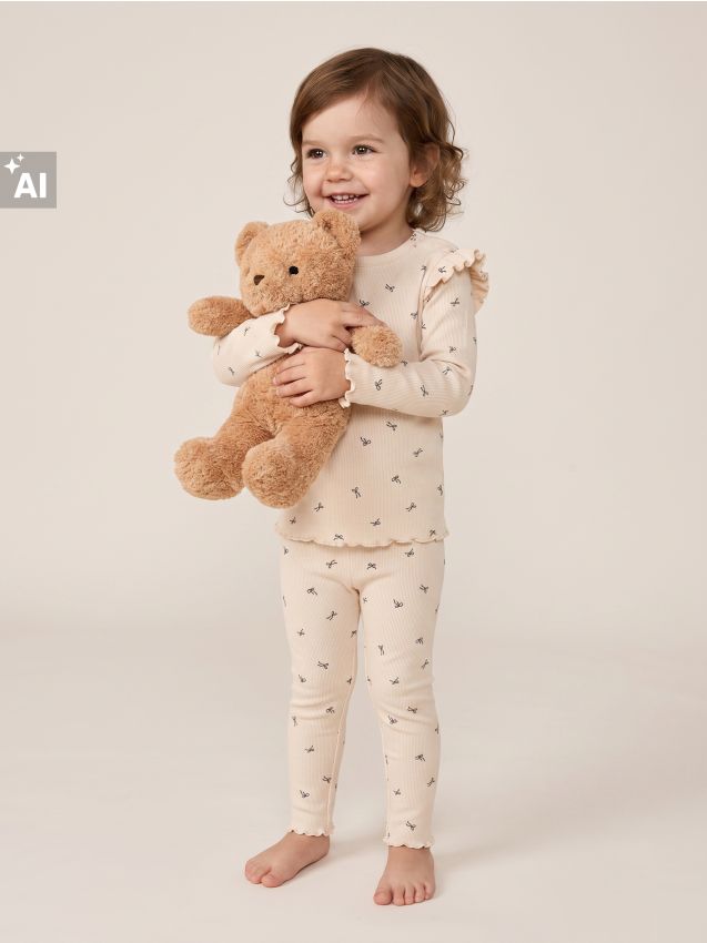 Sinsay - Pijama Din Material Ribat cu Două Piese cu Fundițe - bej