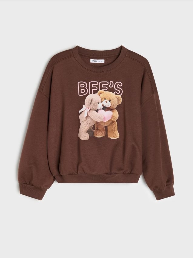 Sinsay - Bluză crewneck cu motiv cu ursuleți - maro