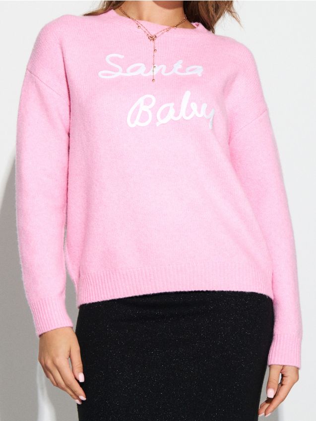 Maglione festivo con la scritta “Santa Baby” in misto lana - rosa