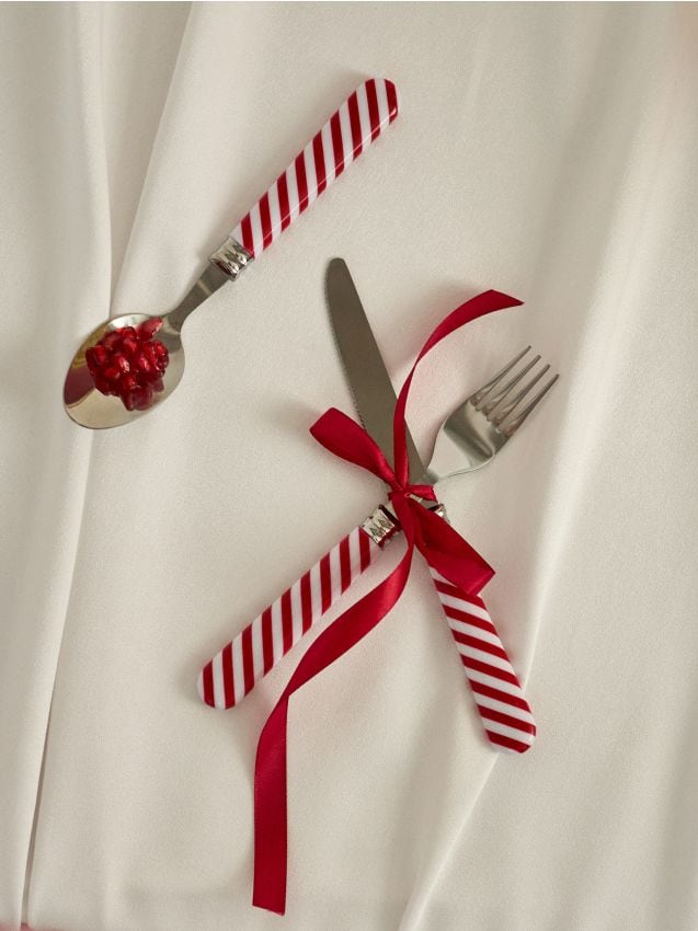 Sinsay - Vianočná súprava príborov s pruhmi 12 pack - viacfarebná