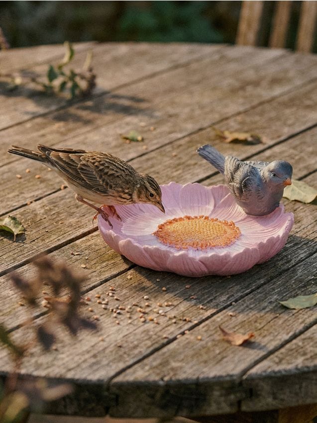 Sinsay - Adăpătoare pentru păsări în formă de floare cu figurină pasăre - roz-pastel