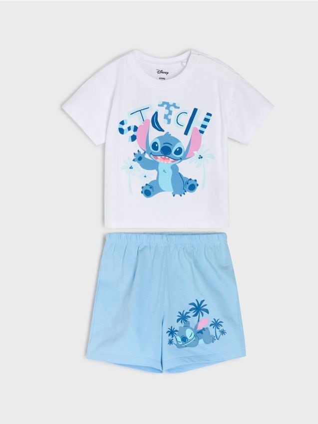 Sinsay - Pijama din bumbac în două piese cu imprimeu Stitch - alb