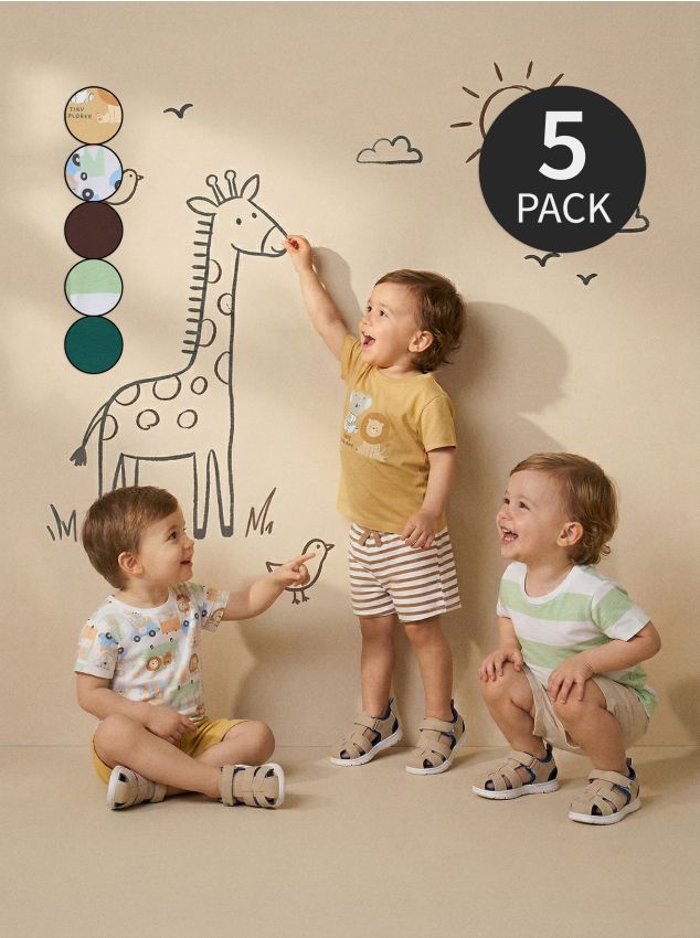 Sinsay - Tricouri din bumbac cu imprimeu 5 pack - bej