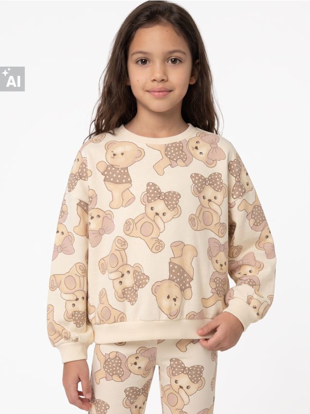 Sinsay - Bluză crewneck cu motiv cu ursuleți - bej