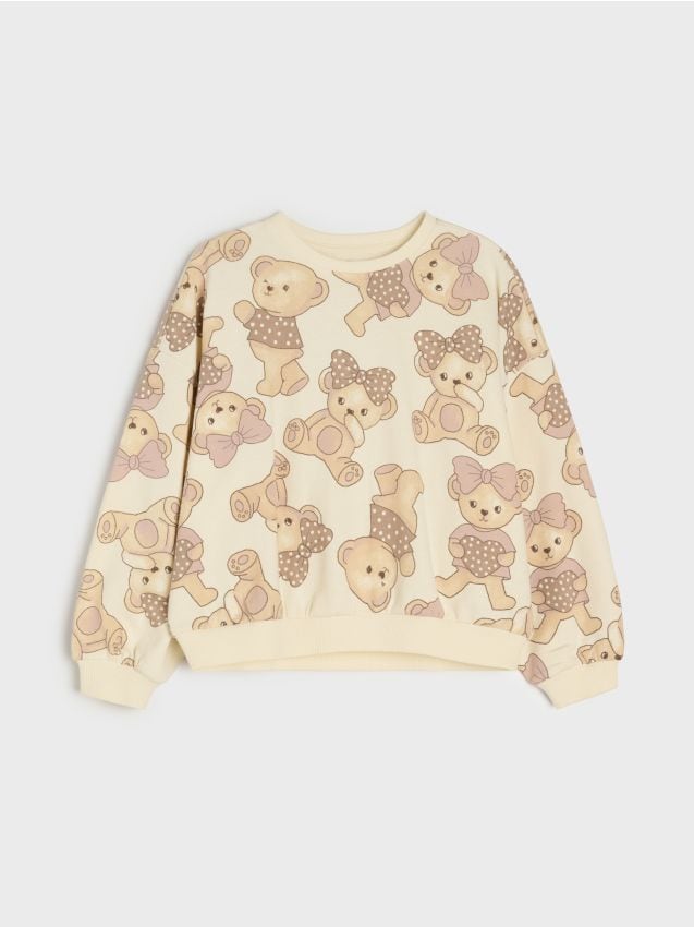 Sinsay - Bluză crewneck cu motiv cu ursuleți - bej