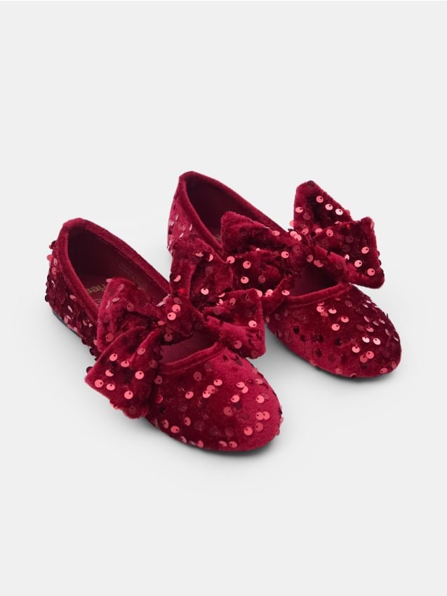 Sinsay - Sametové baleríny s mašľou a flitrami - bordová