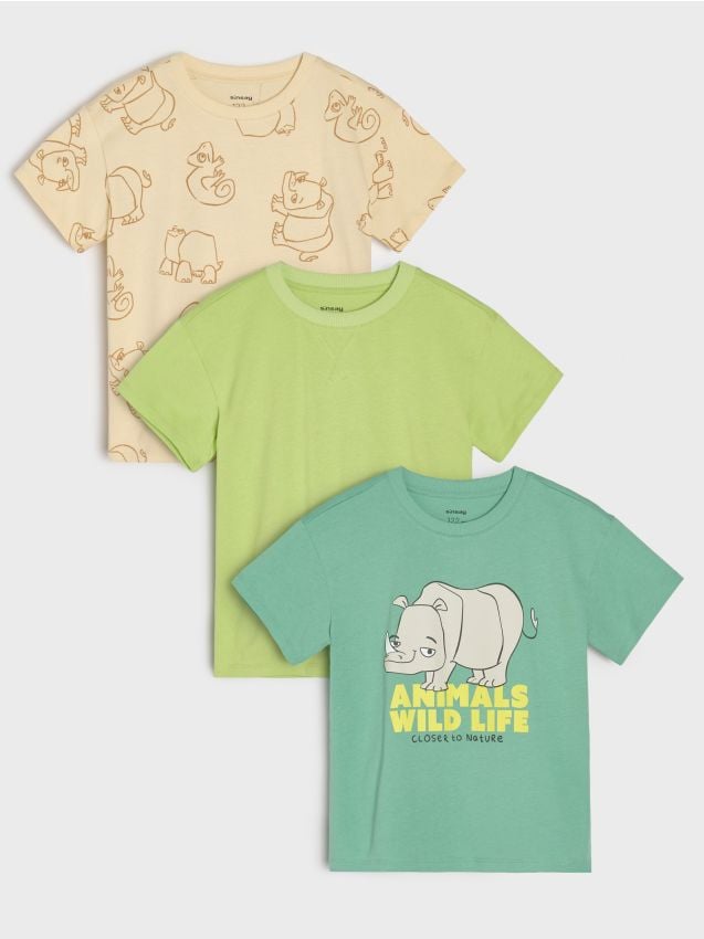 Sinsay - Tricouri din bumbac 3 pack - verde-mentă