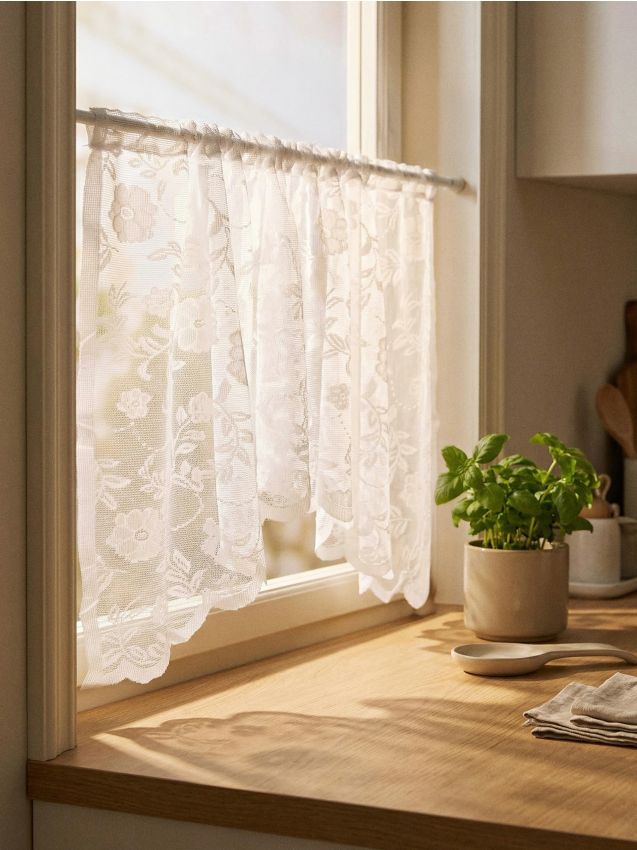 Sinsay - Perdea de cafenea cu model floral - alb