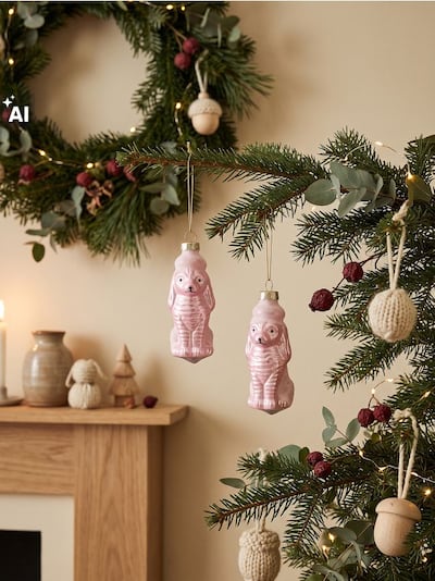 Weihnachtsanhänger aus Glas in Form von Pudeln 2 pack