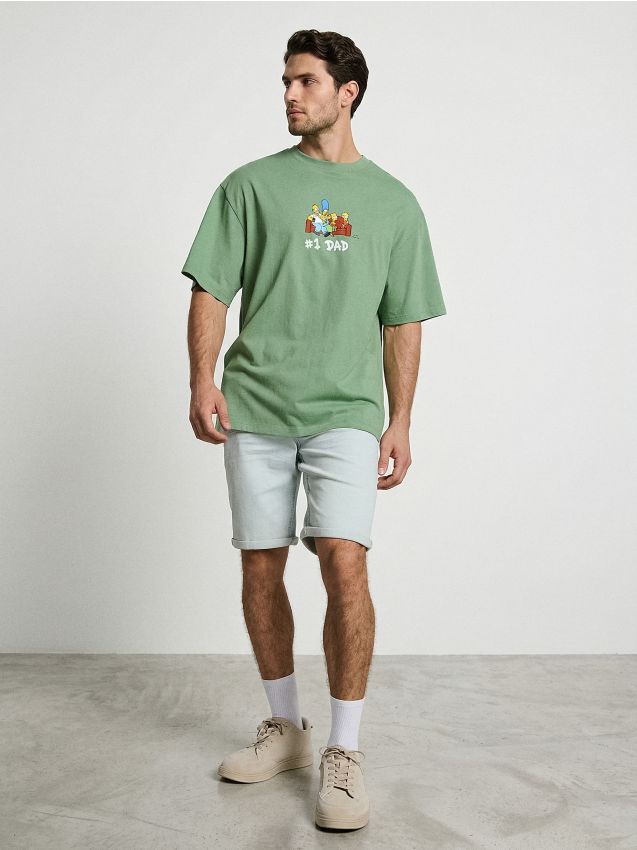 Sinsay - Tricou din bumbac cu imprimeu pe spate The Simpsons - verde-aprins