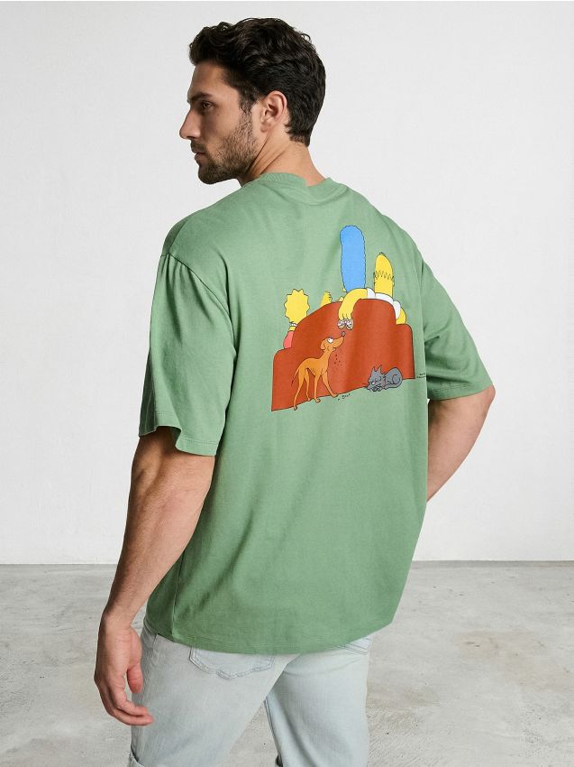 Sinsay - Tricou din bumbac cu imprimeu pe spate The Simpsons - verde-aprins