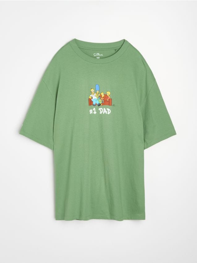Sinsay - Tricou din bumbac cu imprimeu pe spate The Simpsons - verde-aprins