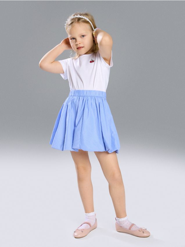 Sinsay - Bawełniany komplet z koszulką i spódnicą w paski z haftem wisienek - wielobarwny