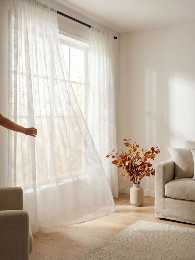 Sinsay - Perdea cu motiv floral - alb