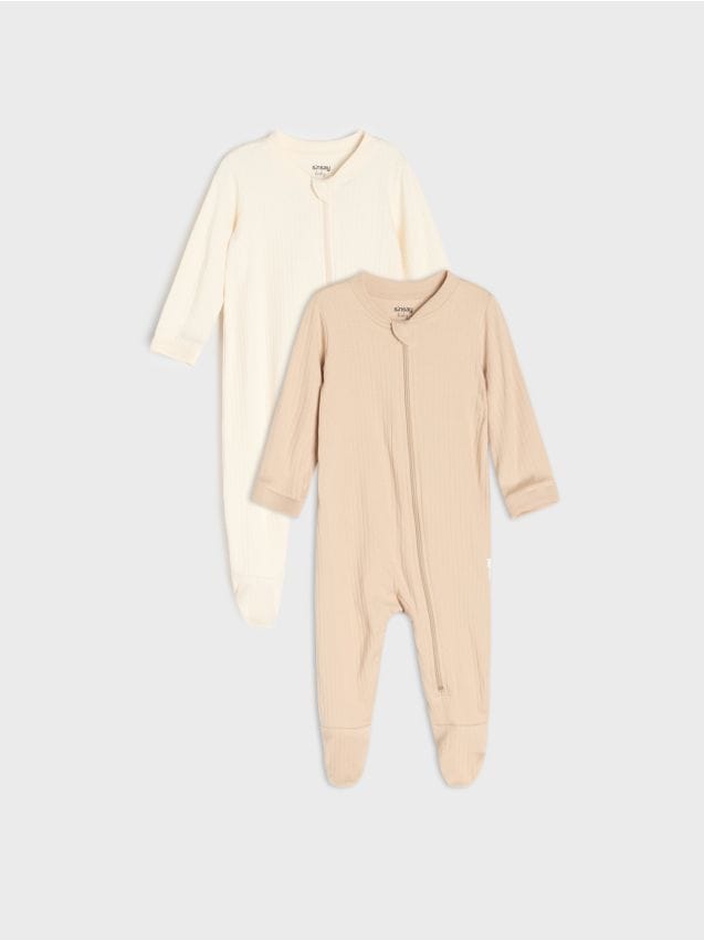 Sinsay - Salopete din bumbac din tricot striat 2 pack - crem