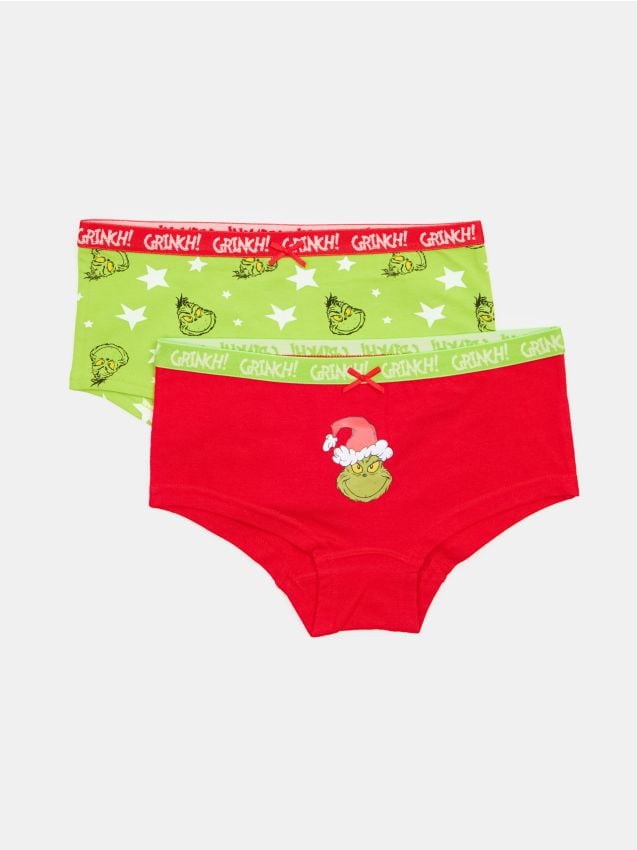 Sinsay - Chiloți hipster din bumbac, 2 perechi Grinch - multicolor