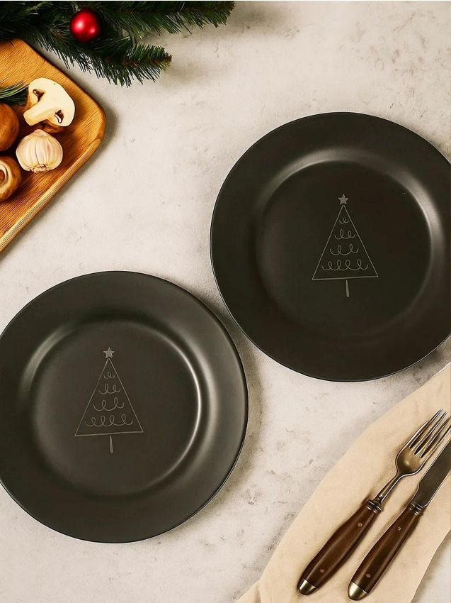 Sinsay - Keramické taniere s vianočným motívom 2 kusy - čierna