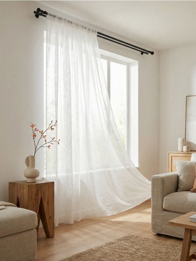 Sinsay - Perdea cu motiv floral - alb