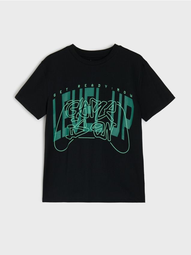 Sinsay - Tricou din bumbac cu motiv gaming - negru