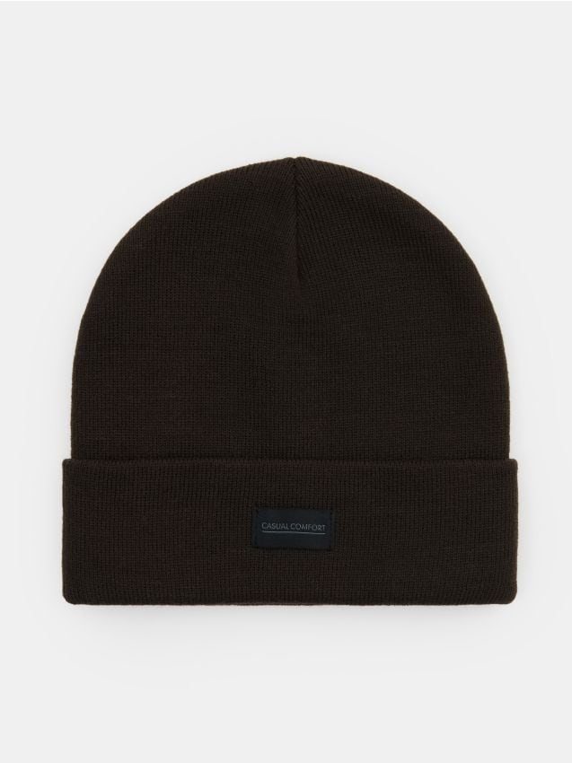 Sinsay - Căciulă beanie cu aplicație cusută - maro-închis