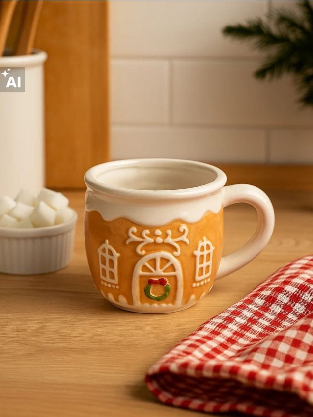Sinsay - Cană de Crăciun cu design de casă de turtă dulce - bej