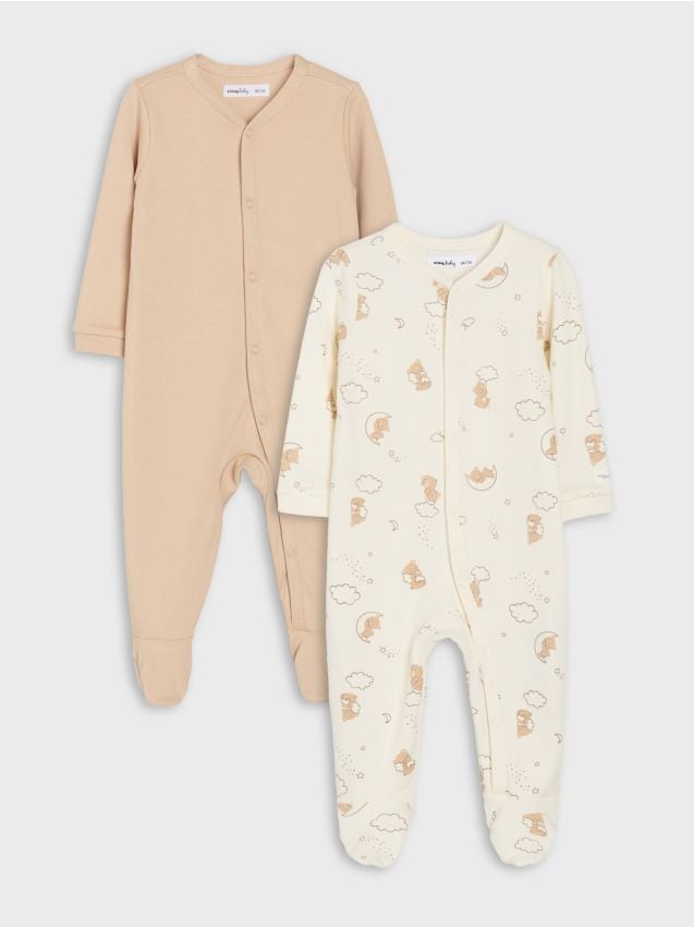 Sinsay - Salopete din bumbac cu motiv cu ursuleți 2 pack - crem
