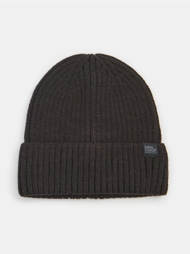 Sinsay - Căciulă beanie cu aplicație cusută - maro-închis