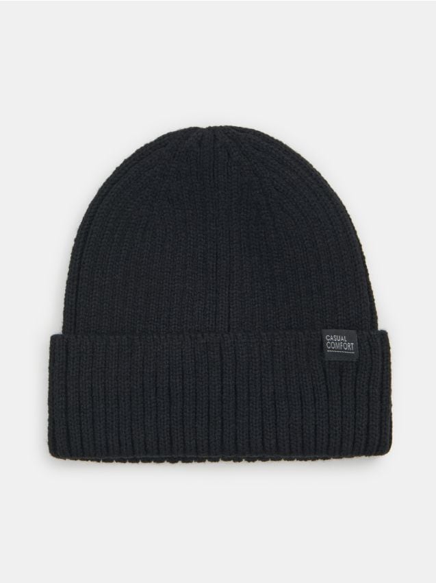 Sinsay - Căciulă beanie cu aplicație cusută - negru