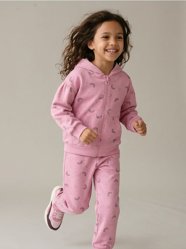 Sinsay - Hanorac cu fermoar și glugă cu motiv curcubeu din tricot fleece - roz