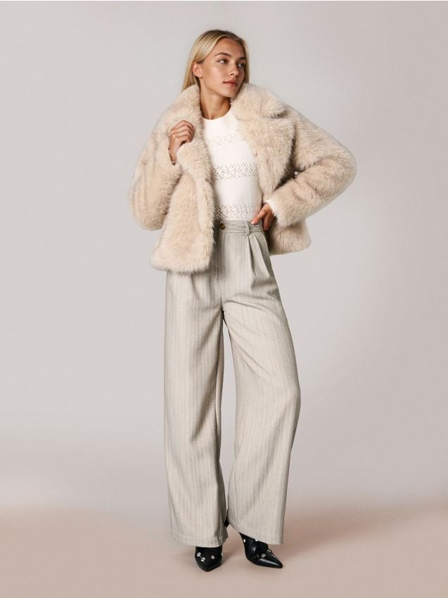 Sinsay - Ažúrový sveter s prímesou vlny - krémová