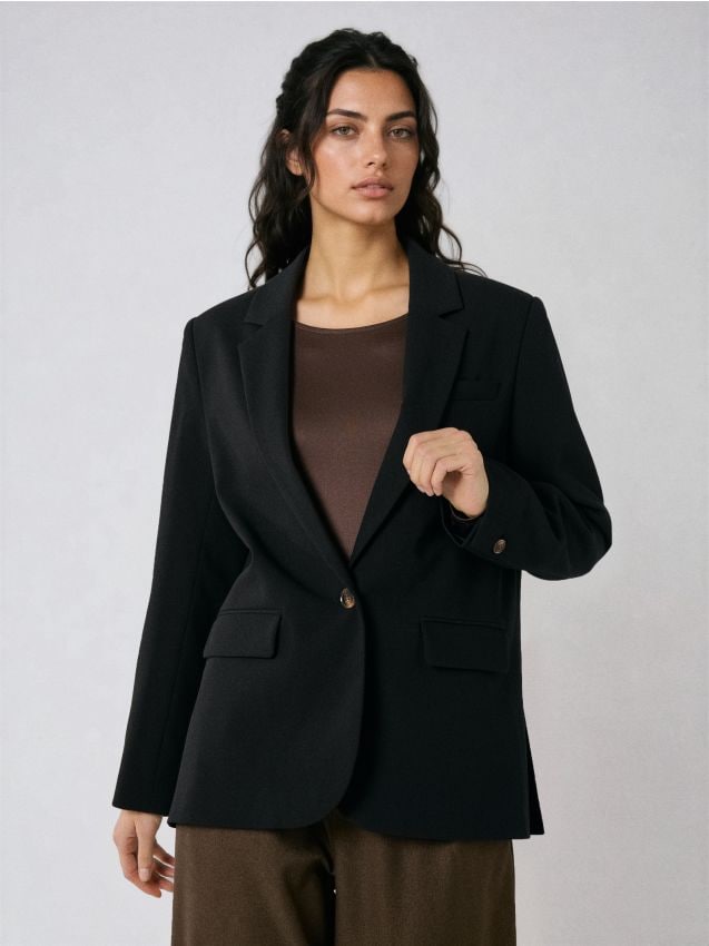 Sinsay - Sacou clasic simplu, într-o culoare solidă, cu amestec de vâscoză - negru