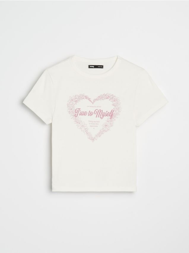 Sinsay - Tricou cu mânecă scurtă - crem