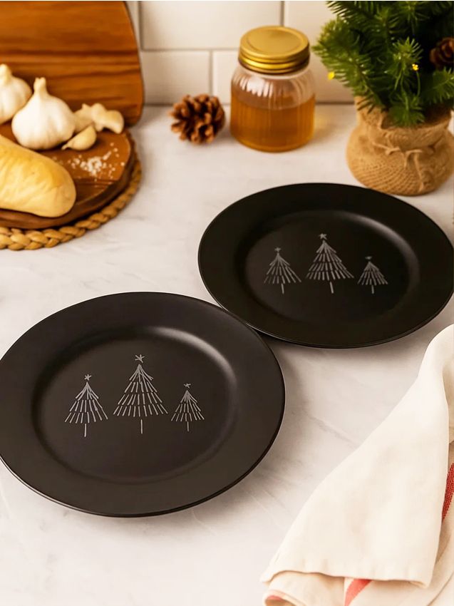 Sinsay - Keramické taniere s vianočným motívom 2 kusy - čierna