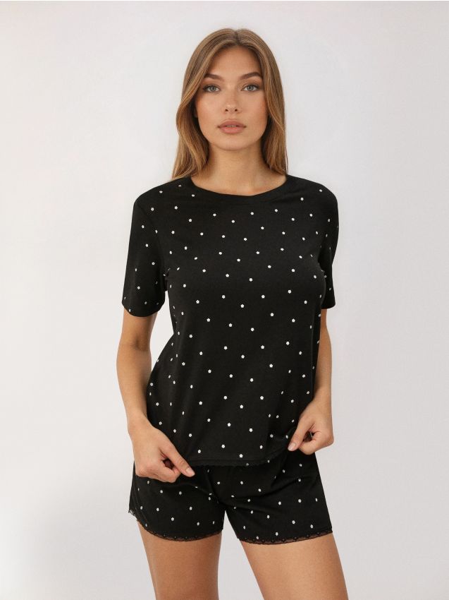 Sinsay - Pijamă din două piese cu amestec de viscoză - negru