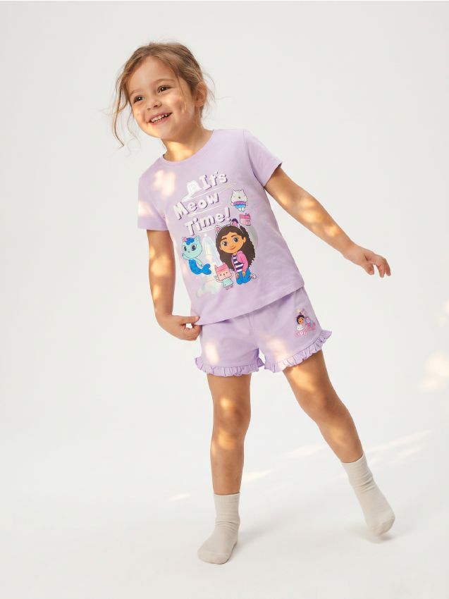 Sinsay - Pijama din bumbac în două piese cu imprimeu Gabbys Dollhouse - lavand