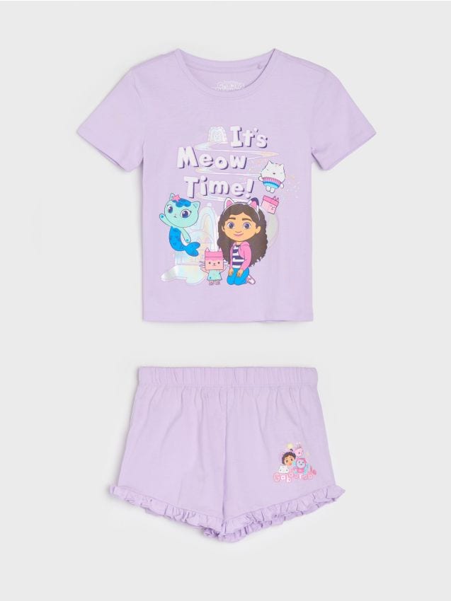 Sinsay - Pijama din bumbac în două piese cu imprimeu Gabbys Dollhouse - lavand