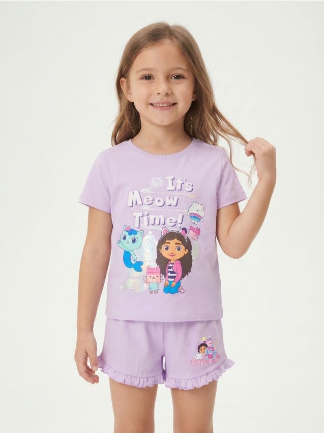 Sinsay - Pijama din bumbac în două piese cu imprimeu Gabbys Dollhouse - lavand