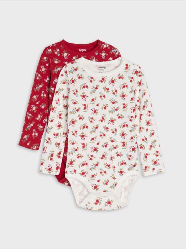 Sinsay - Body din bumbac cu motiv floral 2 pack - roșu