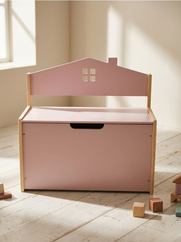 Panca contenitore a forma di casetta - rosa pastello